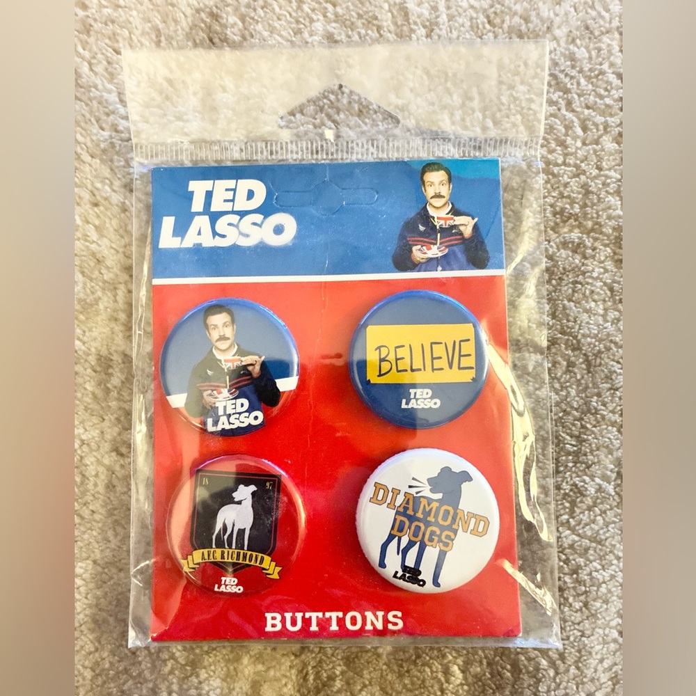 Ted Lasso‎ 4 Button Pin Set NIP - Believe Diamond Dogs